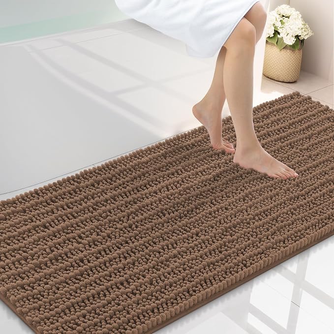 Smiry Bathroom Rugs Mat 59x24, Extra Soft Absorbent Chenille Bath Rugs, Non Slip Rubber Backing Machine Washable Quick Dry Bath Mats for Bathroom Floor, Tub, Shower, Home Decor Accessories, Mocha