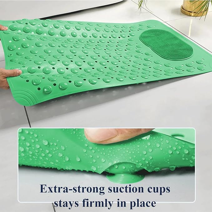Bath Mat for Tub and Shower – Anti-Slip with Suction Cups, Exfoliating Foot Scrubber, Drain Holes & Massage Points – PVC, 19.7” x 31.5” – Non-Slip Mat for Seniors, Families, Spa Use