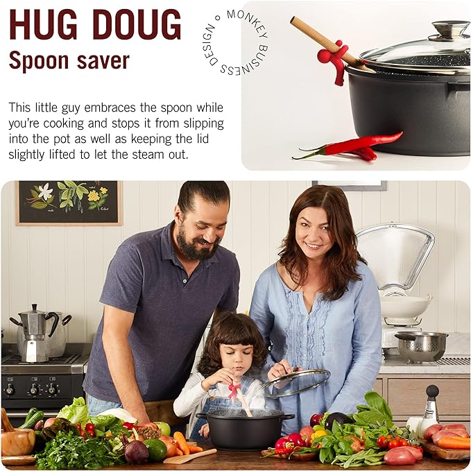 Hug Doug Spoon Saver | Spoon Holder and Lid Lifter Stopping The Spoon from Falling in | Silicone Spoon Rest | Stove Spoon Holder | Cool Kitchen Gadgets & Cute Kitchen Accessories | by Monkey Business