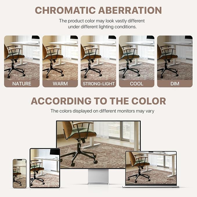 36"x48" Office Chair Mat for Hardwood Tile Floor, Under Desk Carpet Protector for Rolling Computer Chair Mat, Machine Washable Area Rug, Anti-Slip 1/5" Thick Low Pile Thin Vinyl Floor Mat, Brown Red