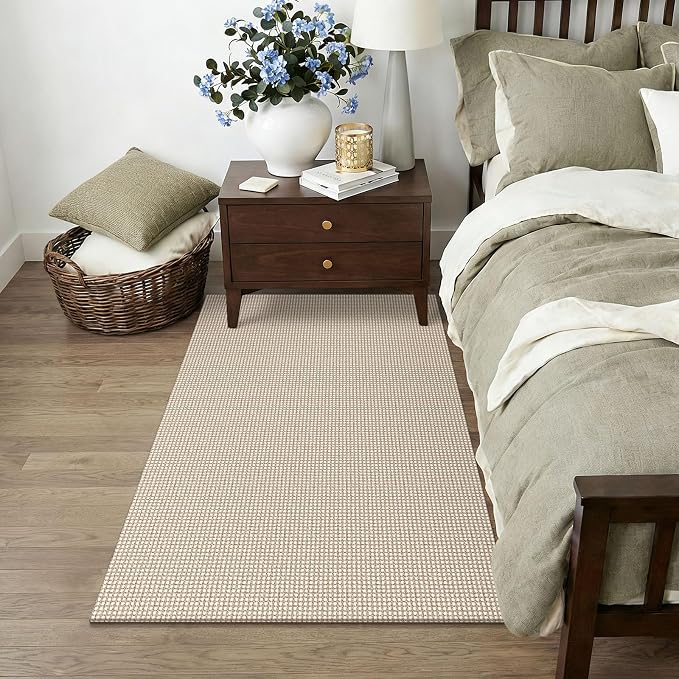 KOZYFLY Rugs for Entryway 3x5 ft Washable Area Rug Non Slip Rubber Backed Entry Rug Woven Indoor Door Mat Cotton Kitchen Rugs for Entryway, Foyer, Backdoor, Ivory/Camel/Brown