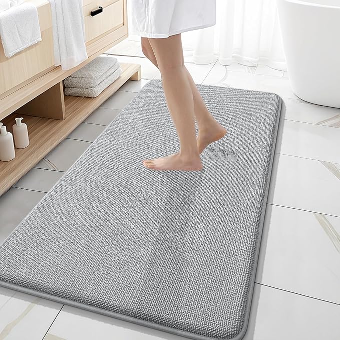 OLANLY Thick Memory Foam Bathroom Runner Rugs 47x20, Extra Soft Absorbent Long Bath Rug, Quick Dry, Non-Slip, Machine Washable Bath Mat for Bathroom, Tub and Shower, Home Decor Accessories, Light Grey