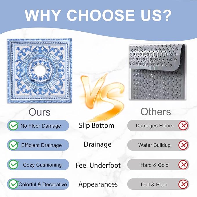 Square Shower Mat Non Slip: 32x32 Inch Extra Large Shower Mats with Drain Hole in Middle -Anti Slip Shower Mats for Inside Shower -Loofah Shower Floor Mat Bath Mat for Shower Stall Bathtub Elderly