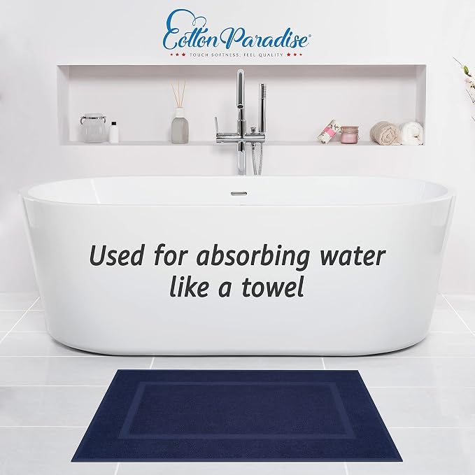 Cotton Paradise 100% Cotton Turkish Bathmat Set, Soft Absorbent Quick Dry, 2 Piece 20x34 Bathmat Floor Set, Navy Blue