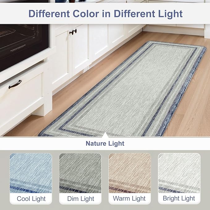 KIMODE Anti Fatigue Kitchen Mat 2PCS,Non-Skid Waterproof Kitchen Rugs,Farmhouse Kitchen Mat for Floor,Cushioned Comfort Foam Standing Mat for Floor,Office,Sink,Desk,Laundry,Blue and Gray