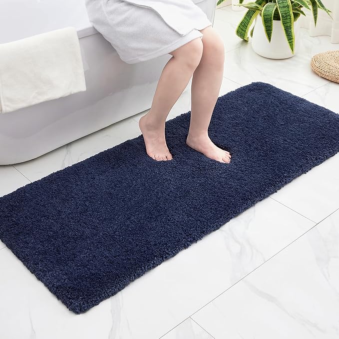 Disolla Navy Bathroom Rug 24x48 - Non-Slip Plush Thick Bath Mat, Highly Absorbent & Ultra Soft Fluffy Floor Mat, Machine Washable for Shower and Tub
