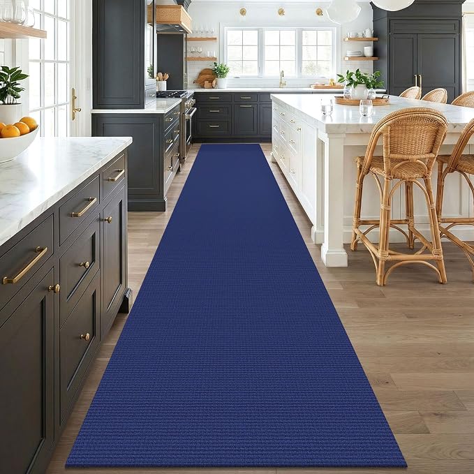 KOZYFLY 3x18 Runners Rugs for Hallway, Extra Long Washable Runner Rug, Non Slip Rubber Backed Kitchen Runner, Cotton Entryway Rug, Floor Carpet for Entry, Aisle, Hall, Royal Blue/Navy