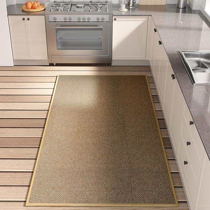 SUMLANS Kitchen Mat, Rubber Backing Cushioned Non Slip Kitchen Rugs for Floor, Absorbent Runner Comfort Standing Mat Rug Washable for Kitchen, Office, Home, 35.4"x71" (Brown)