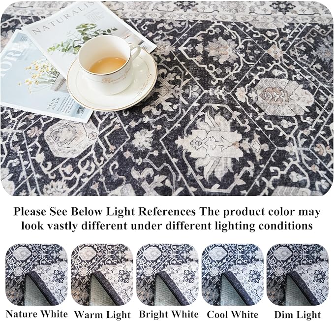 Washable 2x3 Entryway Area Rug: Vintage Soft Thin Door Mat with Non Slip Backing Water Resistant Carpet for Bedroom Low Pile Floor Mat for Kitchen Bathroom Easy Clean Rug for Family (2 X 3, Black)