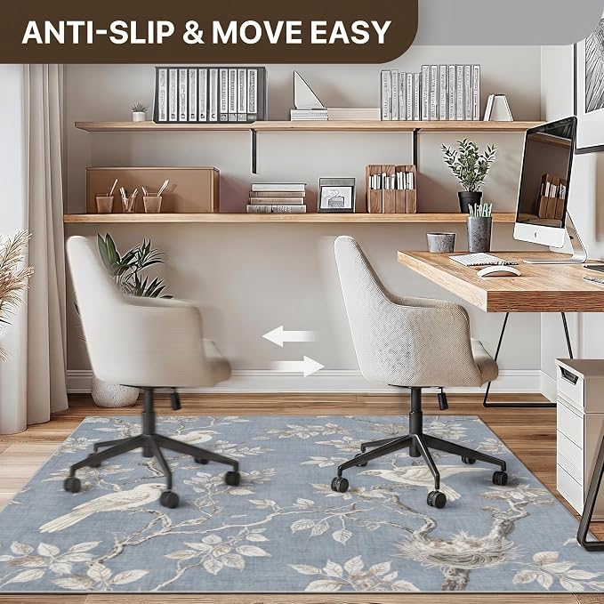 48"x72" Office Chair Mat for Hardwood Tile Floor, Under Desk Carpet Protector for Rolling Computer Chair Mat, Machine Washable Area Rug, Anti-Slip 1/5" Thick Low Pile Thin Vinyl Floor Mat, Dusty Blue