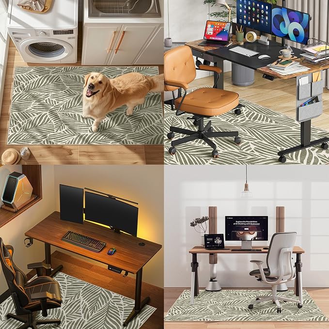 Office Chair Mat for Hardwood Floor & Tile Floor,36"x48"Heavy Duty Desk Chair Mat for Hard Floors, Under Desk Rug for Rolling Computer Chair,Anti Slip,Low Pile Carpet Floor-Green Leaves