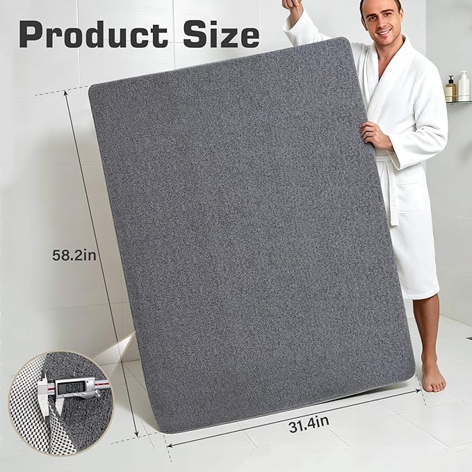 58x44 Extra Large Shower Mat, Non Slip Shower Mats for Inside Shower, Bathtub Mat Non Slip, Soft PVC Loofah Anti Slip Shower Stall Mat for Bathroom & Wet Area, Quick Drying, Grey