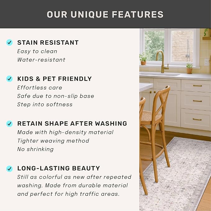 Hazo Haus Light Gray 8x12 Large Area Rugs for Living Room - Oriental Rug for Bedroom Under Bed, Dining Room Under Kitchen Table, Washable Soft Non Slip Unique Indoor Décor