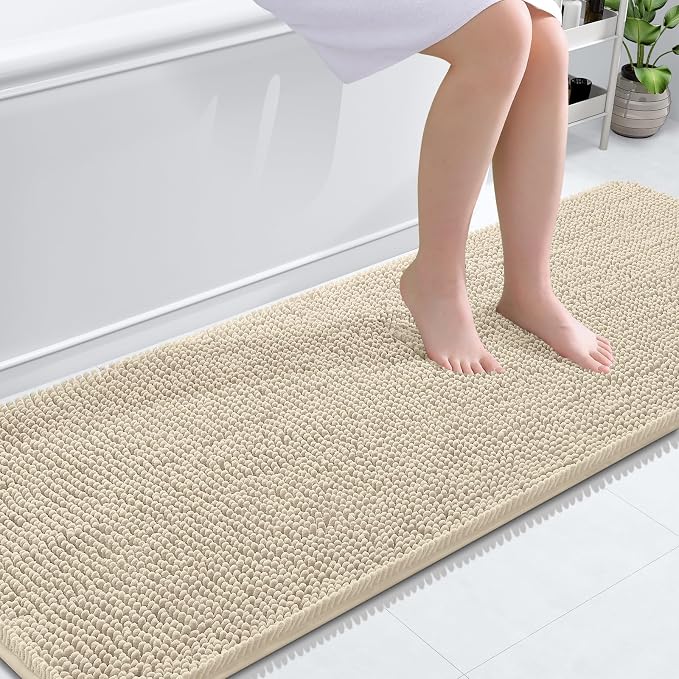 OLANLY Bathroom Runner Rugs 70x24, Extra Soft Absorbent Chenille Bath Rugs, Rubber Backing Quick Dry, Machine Washable Long Bath Mats for Bathroom Floor, Tub and Shower, Home Decor Accessories, Sand