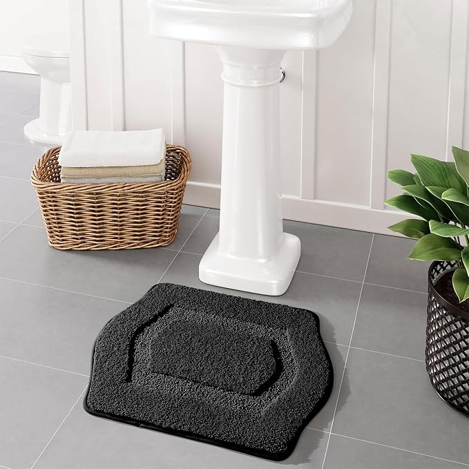 Bathroom Rug Mat, Extra Soft Absorbent Washable Bath Rug, Non Slip Bath Mats for Bathroom, Tub and Shower, Black, 18×24
