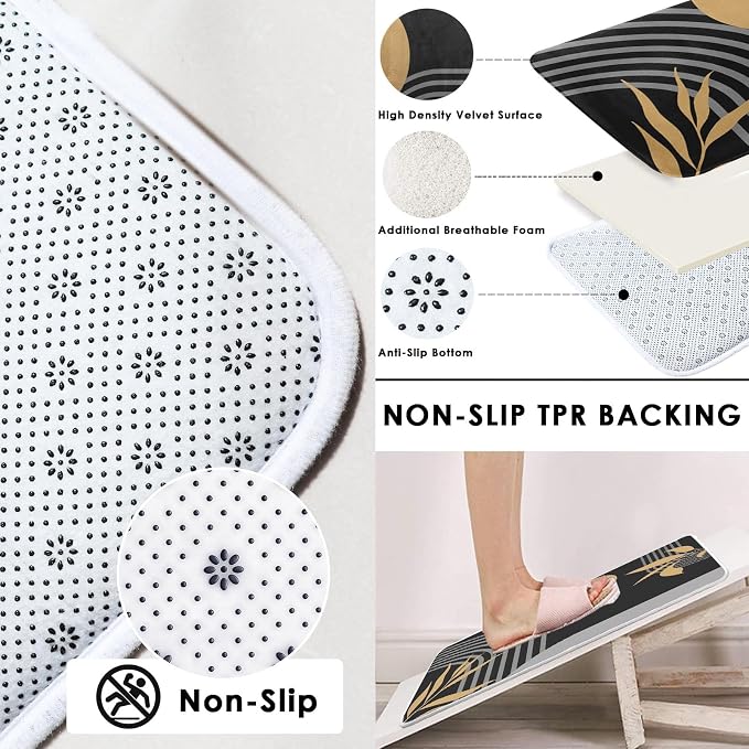 Boho Mid Century Shower Curtain Set with Toilet Lid Cover and Non-Slip Rugs, Abstract Geometric Grey Background 4 Pcs Modern Minimalist Shower Curtain for Bathroom Set with 12 Hooks
