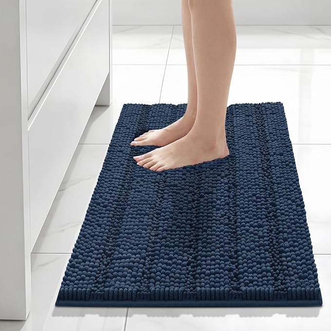 Bcoimo 30"×20" Chenille Bath Mat – Non-Slip with Backing Bath Rug Ultra-Absorbent and Machine Washable Bathroom Mat Quick-Dry Design. Ideal for Bathroom and Tub Areas