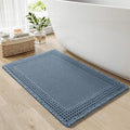 RESARE Waffle Bath Mat for Bathroom, Super Absorbent Bathroom Rugs Non Slip Machine Washable, Ultra Soft Quick Dry Boho Bath Rugs with Tassels, Farmhouse Home Decor Accessories, 24"x36" Blue