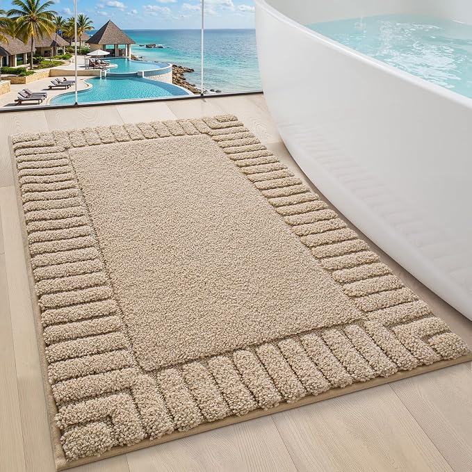 LUMI Bathroom Rugs Non Slip with Rubber Backing, Extra Soft Plush Microfiber Bath Rug Absorbent, Machine Washable Bath Mat Quick Dry for Tub, Shower, Hotel, Beige, 20"x32"