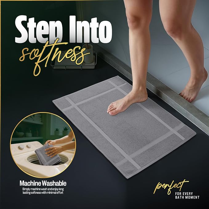 Pearl Linens 100% Ring Spun Cotton Bath Mat (Pack of 12) 20 x 30 Inch, Washable, Soft & Absorbent Terry Bathroom Floor Mat – Not Bathroom Rugs – Quick-Dry After Shower Bath Mat, 687 GSM, Light Grey