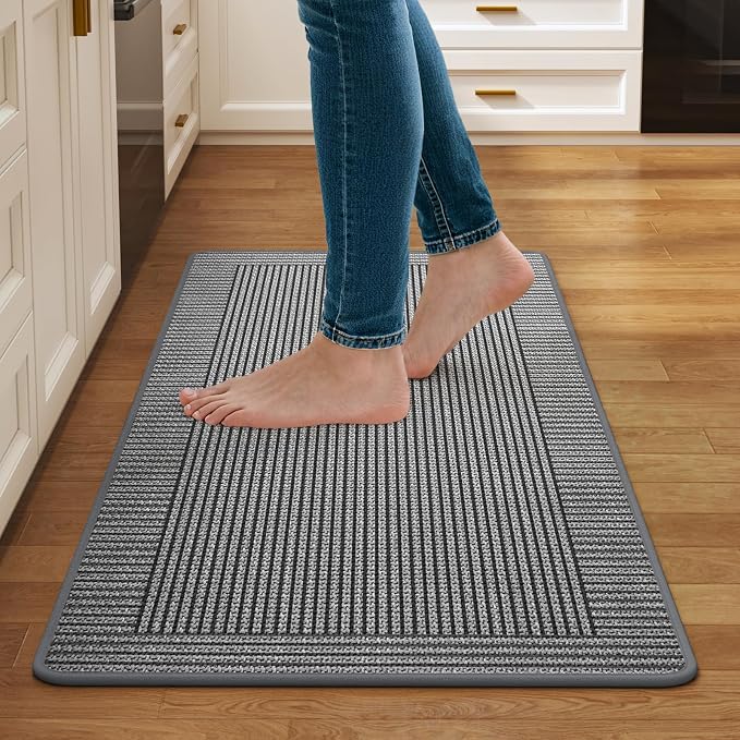 Kitchen Mats for Floor, 17''x30'' Washable Non Slip Absorbent Kitchen Mat, Braided Kitchen Runner Rug, Kitchen Sink Rug, Grey
