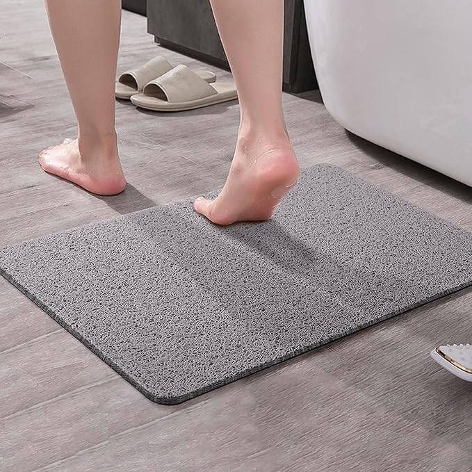 Asvin Soft Textured Bath, Shower, Tub Mat, 24x16 Inch Rectangular, Phthalate Free, Non Slip Comfort Bathtub Mats with Drain, PVC Loofah Bathroom Mat for Wet Areas, Quick Drying, Grey