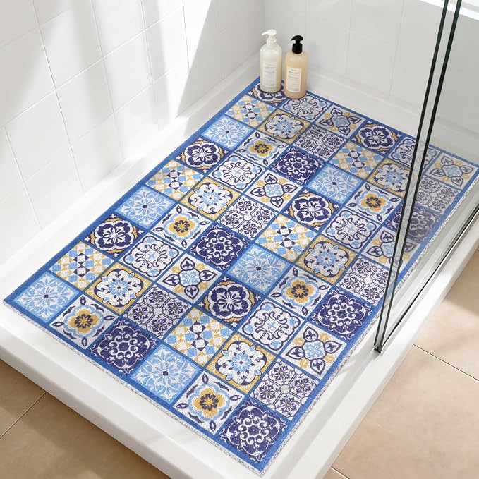 Shower Mat Non Slip: 47.2x31.5 Inch Extra Large Shower Mats for Inside Shower, Soft PVC Loofah Massage Showe Stall Mat, Anti Slip Mat for Shower, Floor, Bathroom, Kitchen, Quick Drying