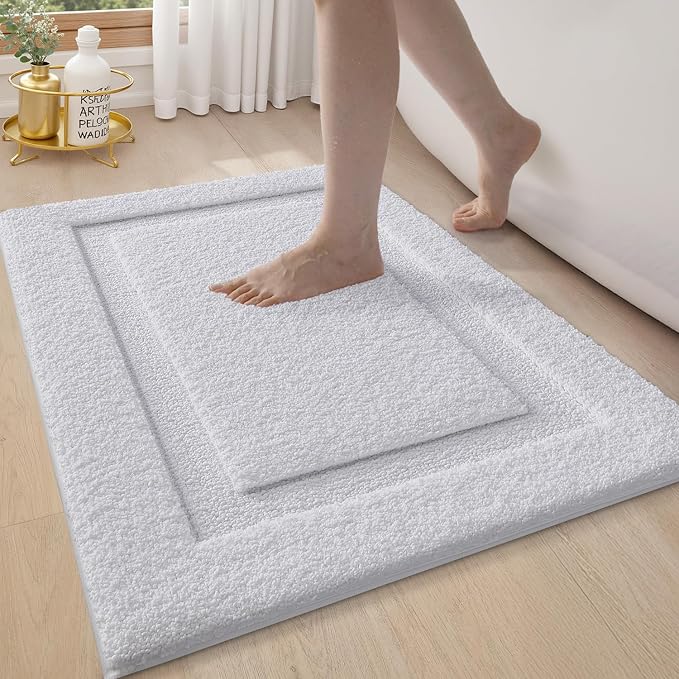 LUMI Ultra Soft Bathroom Rugs Non Slip with Rubber Backing, Absorbent Washable Bath Mat Quick Dry, Upgraded Premium Microfiber Plush Carpet for Bathtub and Shower Floor, White, 24x43