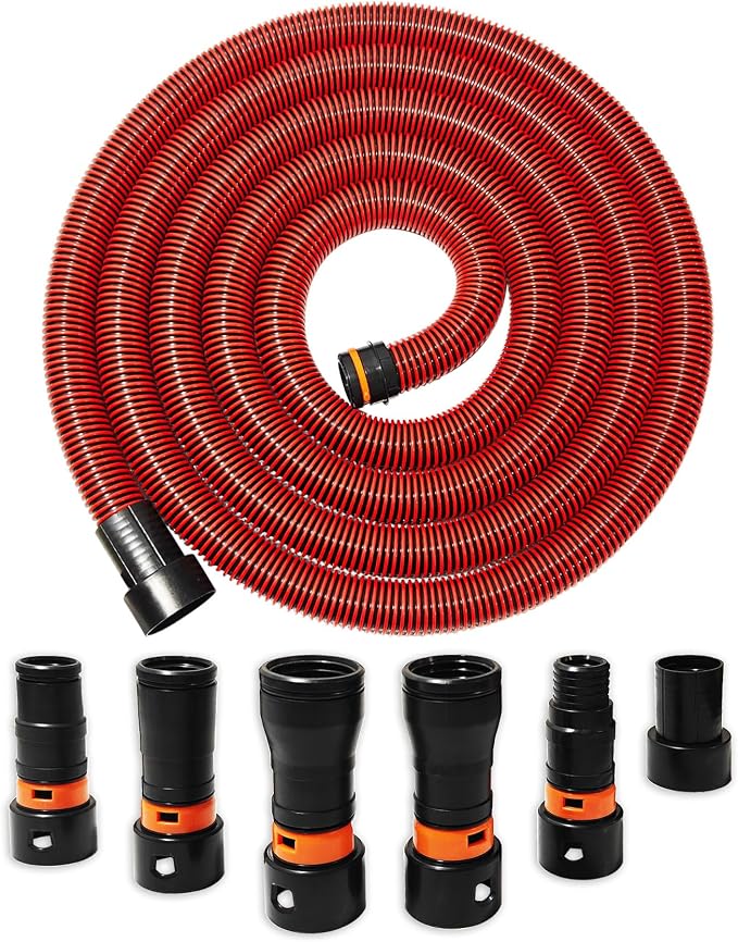10FT Shop Vac Hose, Dust Collection Hose Kit for Home&Shop Vacuums System with 6 Adapters for Woodworking Power Tool & Sander, Compatible with festool/dewalt/bosch/ryobi/etc Most Multi-Brands