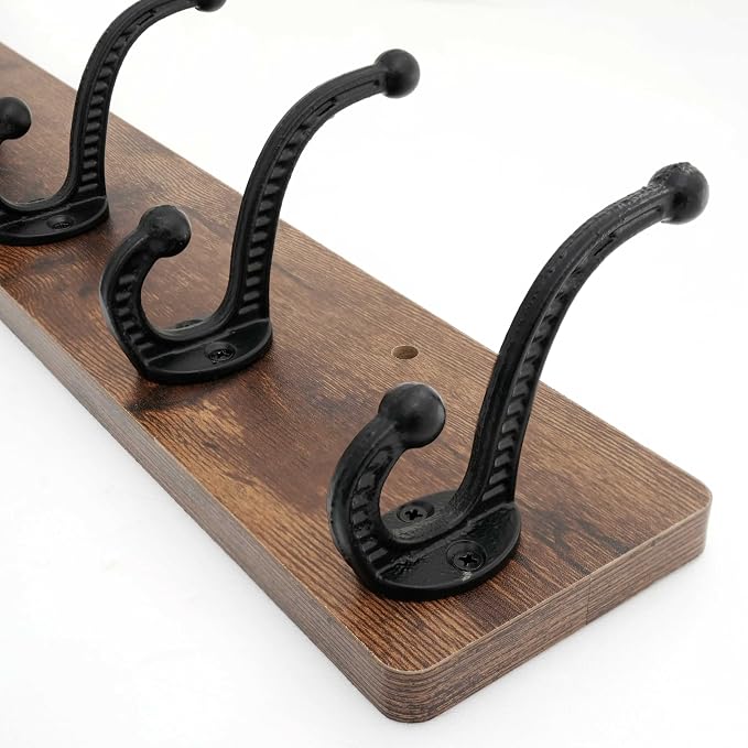 WEBI Rustic Coat Rack Wall Mount,24" Long 6 Cast Iron Coat Hooks Wall Mounted,Heavy Duty Wood Wall Coat Hanger Hooks for Hanging Coats,Jacket,Clothes,Backpack,Farmhouse,Rustic Brown
