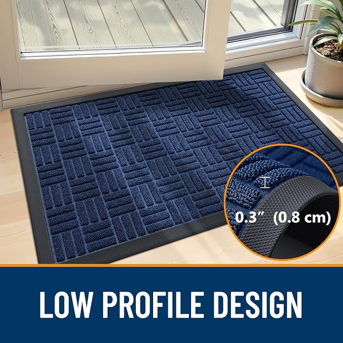 OLANLY Front Door Mat Outside Entrance 47x32, Absorbent, Heavy Duty Sturdy Natural Rubber Doormat Indoor Outdoor, Non-Slip, Stain and Fade Resistant, Low Profile Floor Mat for Entryway, Navy Blue