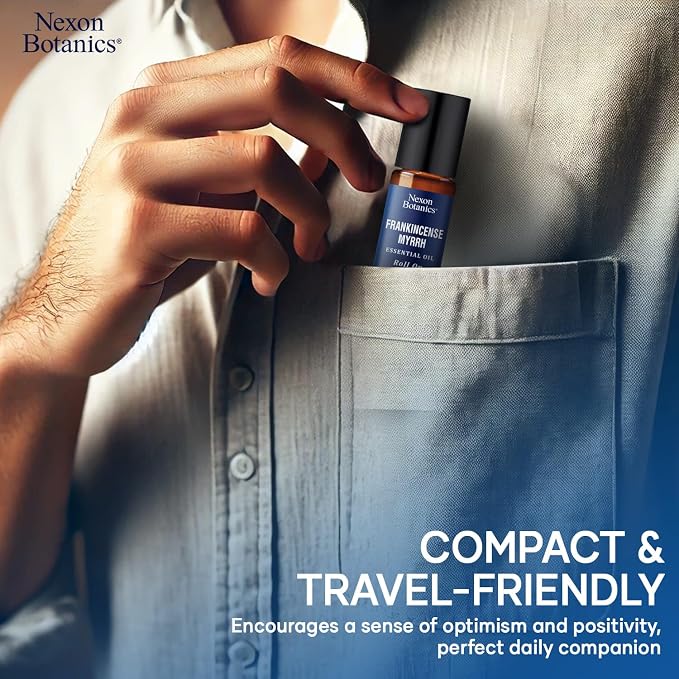 Frankincense & Myrrh Essential Oil Roll-On 10ml - 100% Pure, Natural & Prediluted Oil Blend for Aromatherapy & Skin Care - Nexon Botanics
