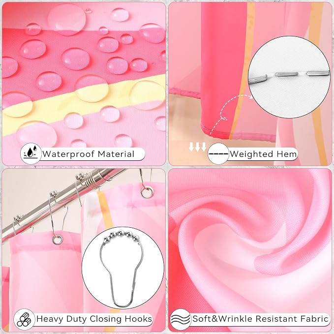 XLHOMO Bathroom Set - Pink and Gold Bathroom Accessories, Bathroom Sets with Shower Curtain and Rugs, Pink Shower Curtain Set with Bathroom Trash Can, Soap Dispenser, Soap Dish for Home Decor