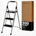 DIAMONDFORGE 3-Step Folding Ladder, Non-Slip Wide Pedal Step Stool with Soft Handle and Stable Feet, Heavy-Duty Steel Structure, 900lbs Capacity, Foldable Design for Home and Office, Grey