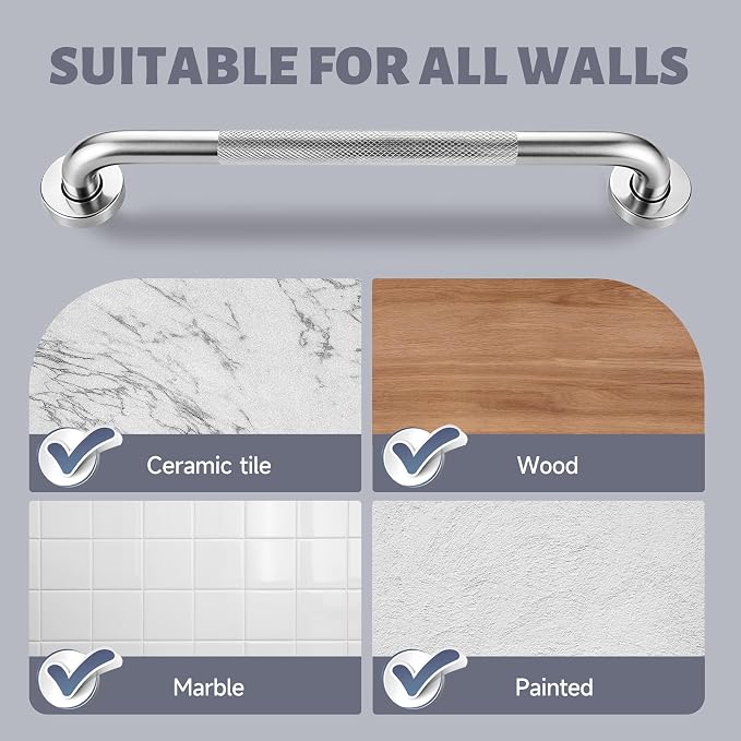 20 Inch Shower Grab Bar 1.25" Dia,Brushed Nickel Anti Slip Bathroom Grab Bar, 304 Stainless Steel Knurled Handicap Grab Bars, Safety Support Handrail, Bath Shower Handle for Elderly Injury Senior