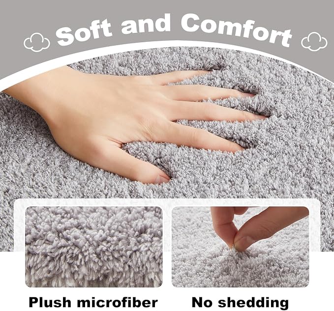 TYUU Bathroom Rugs Non Slip Washable, Ultra Soft Super Absorbent Quick Dry Small Bath Mat with Rubber Backing for Bathroom Floor, Shower, or Sink, Light Grey 24" x 48"
