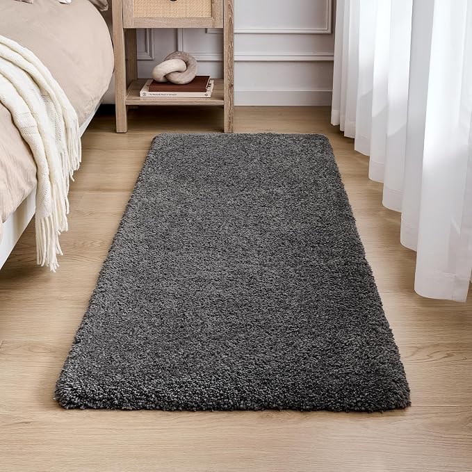 Disolla Bathrom Runner Rug 24x59 - Large Soft Plush Bath Mat, Thick Long Non-Slip Shaggy Floor Mat, Ultra-Absorbent for Master Bathroom Bedroom, Dark Grey