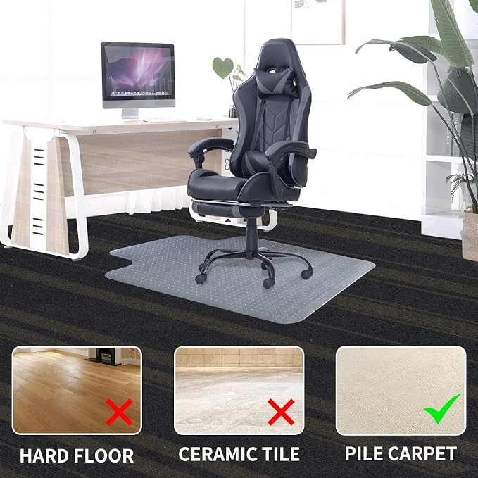 Chair Mat for Carpeted Floor with Lip,47''×36'' PVC Carpet Protector for Low Pile Carpets Heavy Duty Effective Grip Anti-Slip,Won't Crack,Easy to Clean for Office and Home