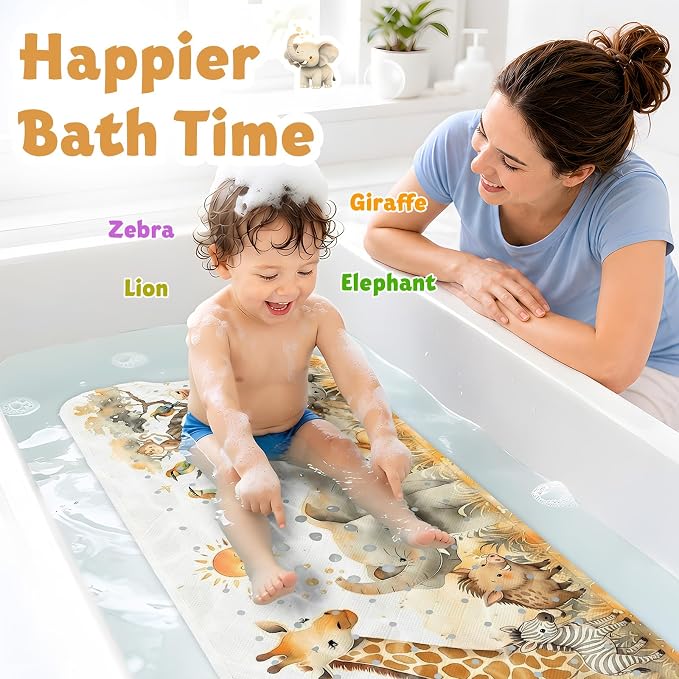 XIYUNTE Baby Bath Mat for Tub Non Slip Kids, BPA Free Extra Long Bathtub Mat 40x16 with Drain Holes and 200 Suction Cups, Non Toxic Machine Washable Toddler Bath Mat, Eco-Friendly Certified