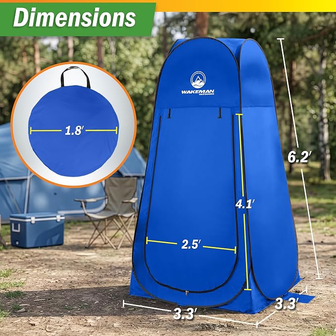 Wakeman Pop Up Changing Tent, 3.3 x 3.3 x 6.2ft, Camping Shower Tent for Portable Toilet Stall or Dressing Room with Carry Bag for Camping, Beach, or Tailgate, Polyester
