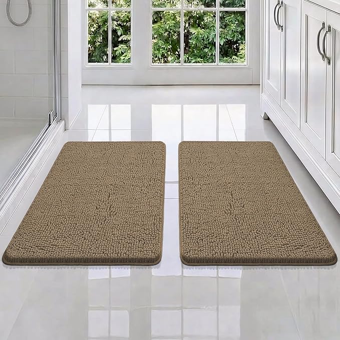 Bcoimo Bathroom Rug Set, Chenille Bathroom Rugs, Absorbent Non Slip Plush Bath Mats, Machine Washable Fast Drying Floor Mats for Tub, Shower, Sink, Vanity