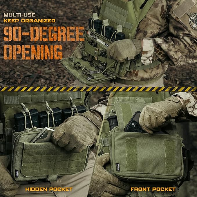 WYNEX Molle Admin Pouch of Kangaroo Style, Tactical Utility Tool Pouch with Mag/Zipper Strip Insert Modular EDC Medical Bag Organizer Attachment Patch Included