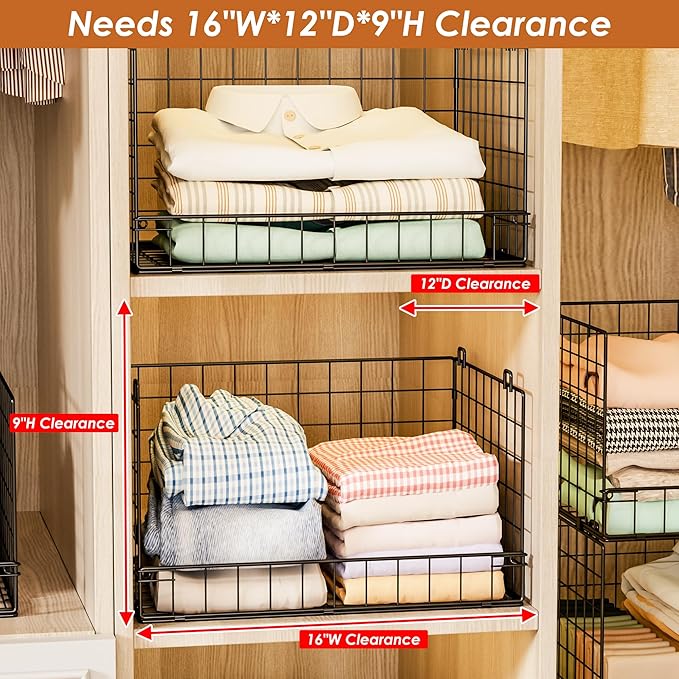 Yociyoga 3-Tier Stackable Closet Organizers and Storage Shelves, Foldable Closet Shelf Organizer, Stackable Storage Bins Drawers for Closet Organizer System, Black(Patent No. 30022416)