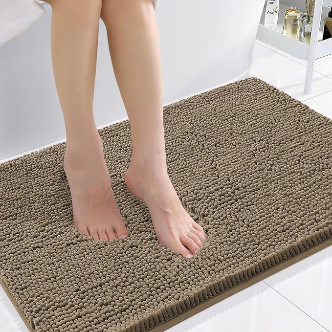 Smiry Luxury Chenille Bathroom Rugs 36x24, Extra Soft and Absorbent Shaggy Bath Mat, Machine Washable, Non-Slip Plush Carpet Runner for Tub, Shower, and Floor, Home Decor Accessories, Camel