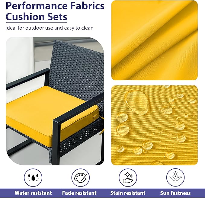 IPYNBAP Outdoor Chair Cushions Set of 4 -Waterproof Outdoor Seat Cushions for Patio Furniture, Patio Chair Cushion with Handle and Ties, Out Door Chair Pads,18.5x16x3-Square, Yellow