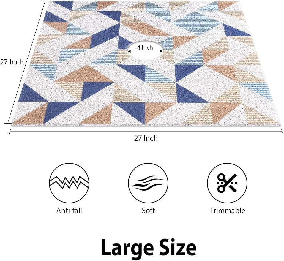 Square Shower Mat, Yonala 27 x 27 Inch Stylish Non Slip Shower Mats for Inside Shower with Central Drain Hole, Soft Trimmable PVC Loofah Anti Slip Shower Mat for Walk in Shower Stall, Quick Drying