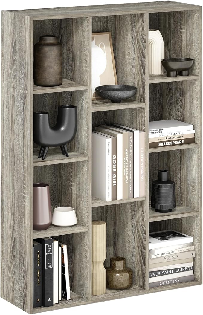 Furinno LUDER Book Shelf, 11-Cube Bookshelf, Reversible Bookcase, 9.4 x 29.1 x 41.7, Easy Assembly, for Living Room, Bedroom, Home Office, French Oak | Furinno