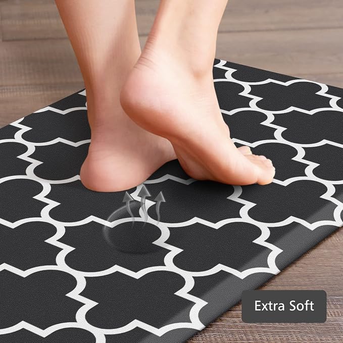 KMAT Kitchen Mat [2 PCS] 0.47inch Cushioned Anti-Fatigue Kitchen Rug, Waterproof Non-Skid Kitchen Mats and Rugs Heavy Duty PVC Ergonomic Comfort Standing Mat for Kitchen, Floor Home, Sink, Black