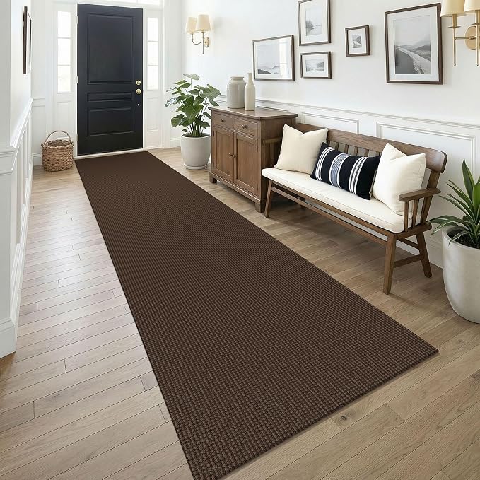 KOZYFLY 3x14 Runners Rugs for Hallway, Long Washable Runner Rug, Non Slip Rubber Backed Kitchen Runner, Flatweave Entryway Rug, Floor Carpet for Entry, Aisle, Hall, Brown/Dark Brown