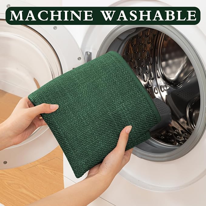 YIHOUSE Green Bathroom Rug Sets 2 Piece, Bath Mat Quick Dry, Thin Bath Rug Set, Absorbent Bath Mat for Bathroom Non Slip Washable for Toilet and Floor 17.5"x24"U+17"x24"
